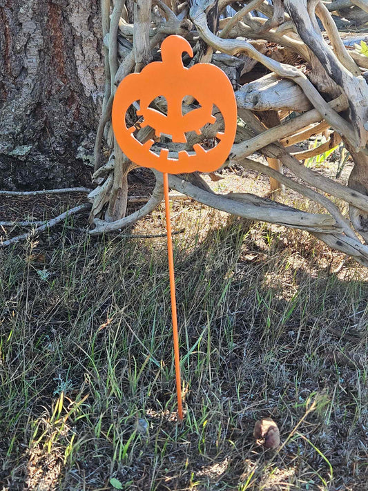 Creepy Grin Pumpkin Yard Stake